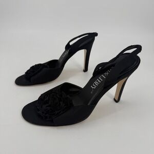 Sam & Libby Slingback Sandals Womens Size 8.5M Black Leather Sole Flower Detail